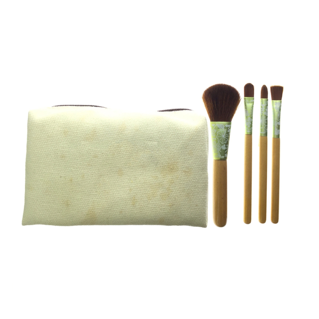 Miniconjunto de pincéis de maquiagem de madeira com bolsa de cosméticos 