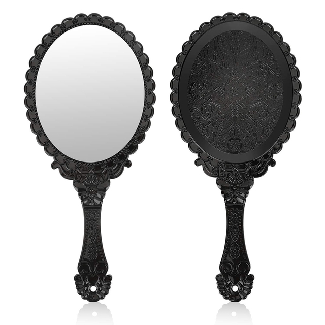 Espelho de mão oval vintage preto