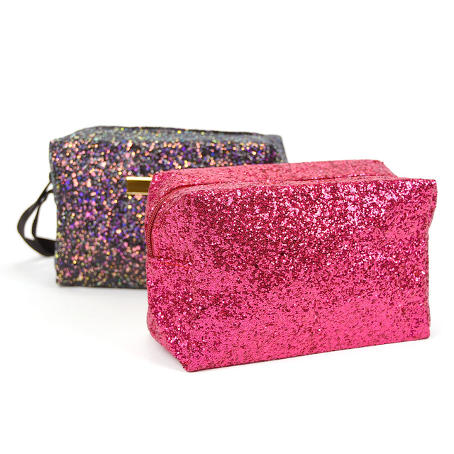Bolsa cosmética com zíper quadrada nova bolsa glitter
