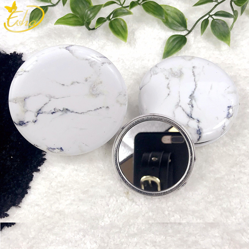 Mini espelho de bolso cosmético de metal com padrão de mármore
