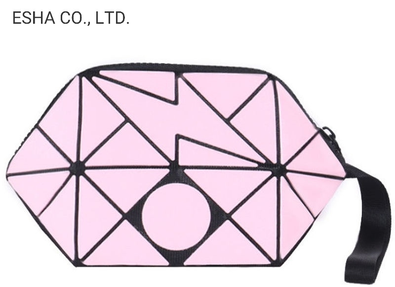 Bolsa de mão dobrável rômbica rosa portátil para cosméticos