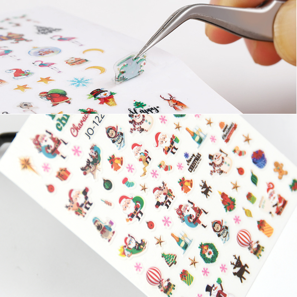 Decalques adesivos de desenho animado para unhas natalinas