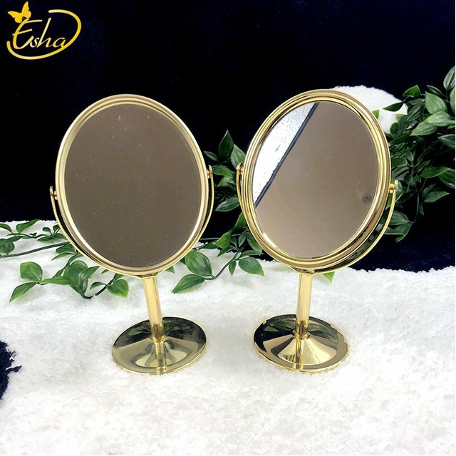 Mini espelho cosmético de mesa redonda dourada