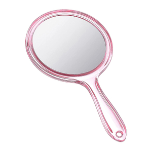 Espelho redondo de mão rosa de dois lados